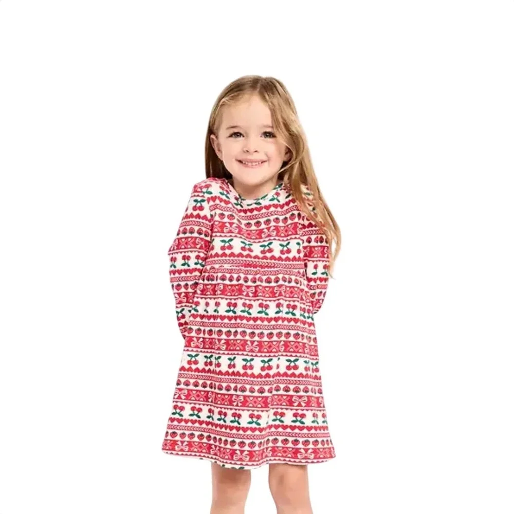 Old Navy Toddler Girls Red Waffle Knit Strawberry Cherry Heart Dress 2T NWT